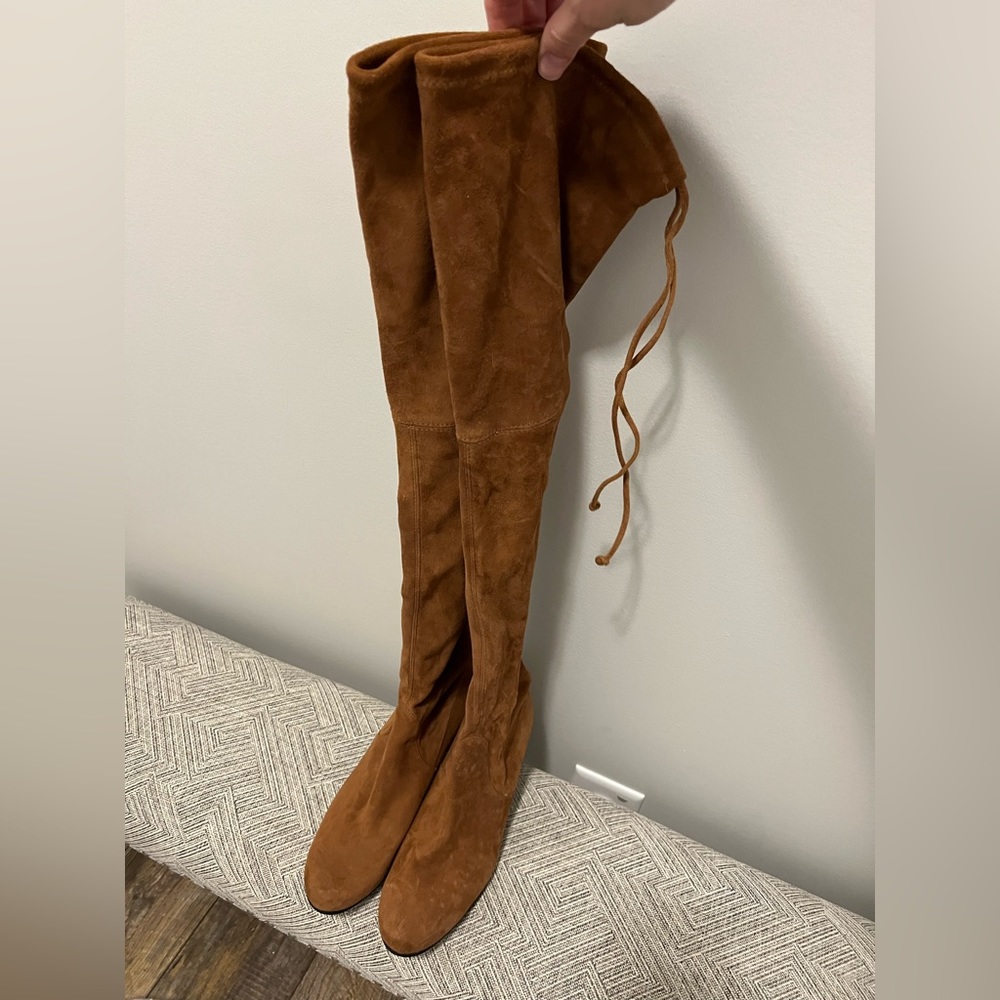 Stuart Weitzman Tieland Boot - CAPPUCCINO - Stretch Suede
